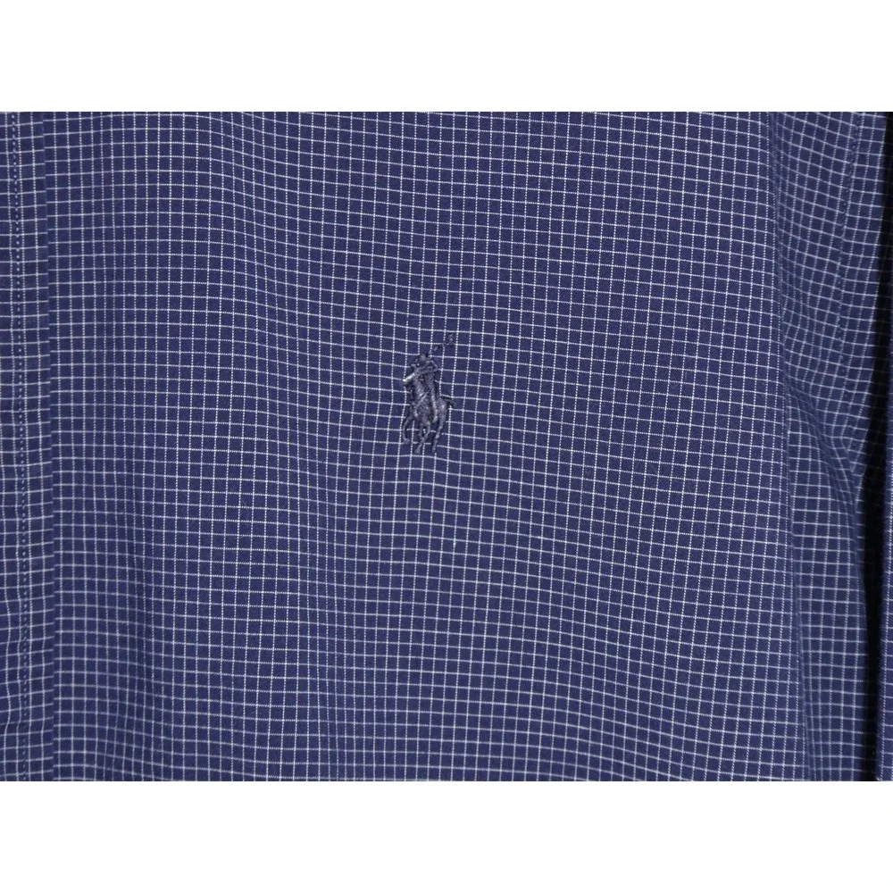 Ralph Lauren‎ Yarmouth Shirt Size 16 34/35 Navy Blue Check Long Sleeve Pony